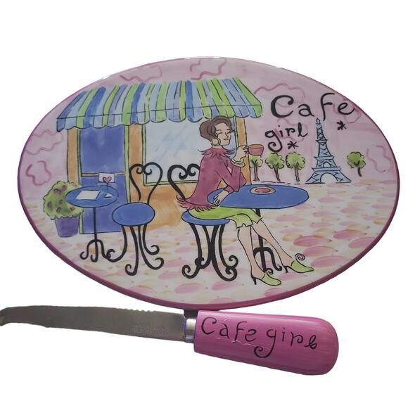 Certified Internatio Jennifer Brinley Café Girl Cheese Plate Knife Pepper Shaker - Picture 3 of 8